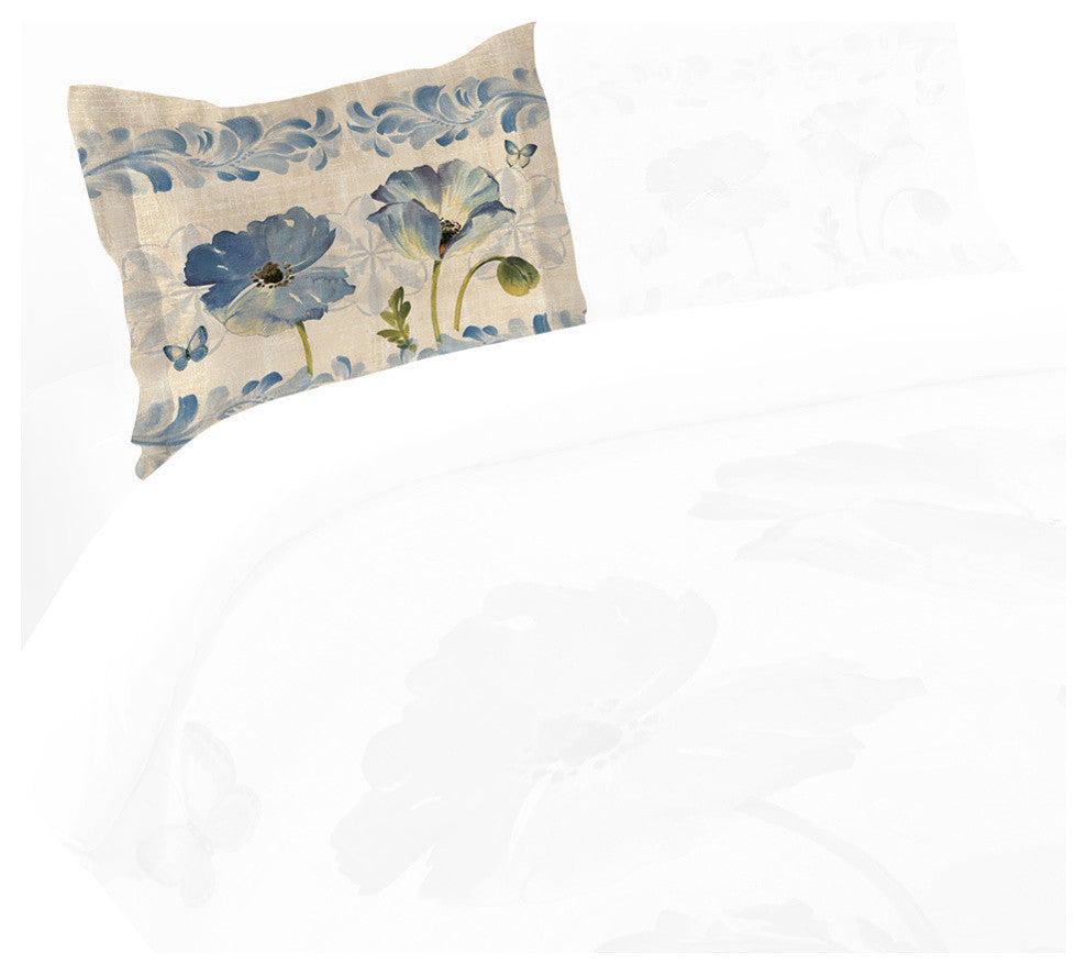 Laural Home Indigo Watercolor Poppies Comforter Sham