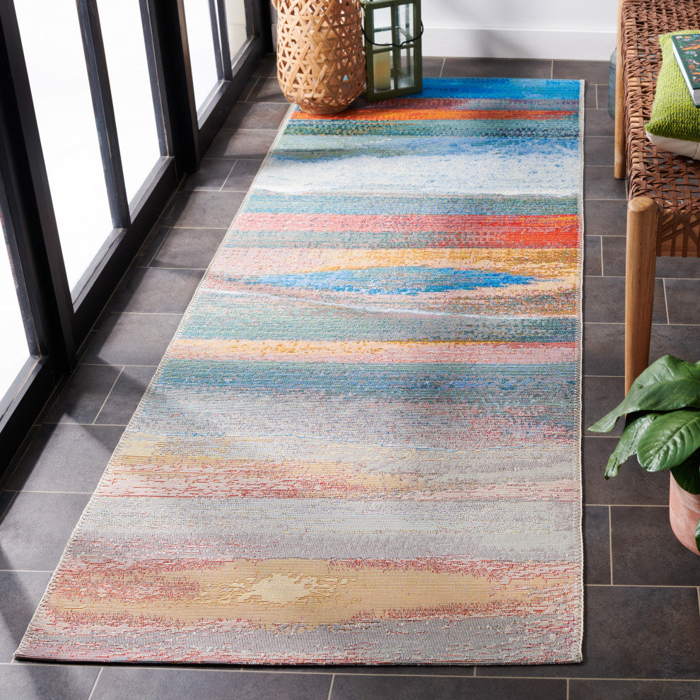 Safavieh Barbados Collection Indoor-Outdoor BAR585 Rug, Light Blue/Pink, 2'8"x10'5"