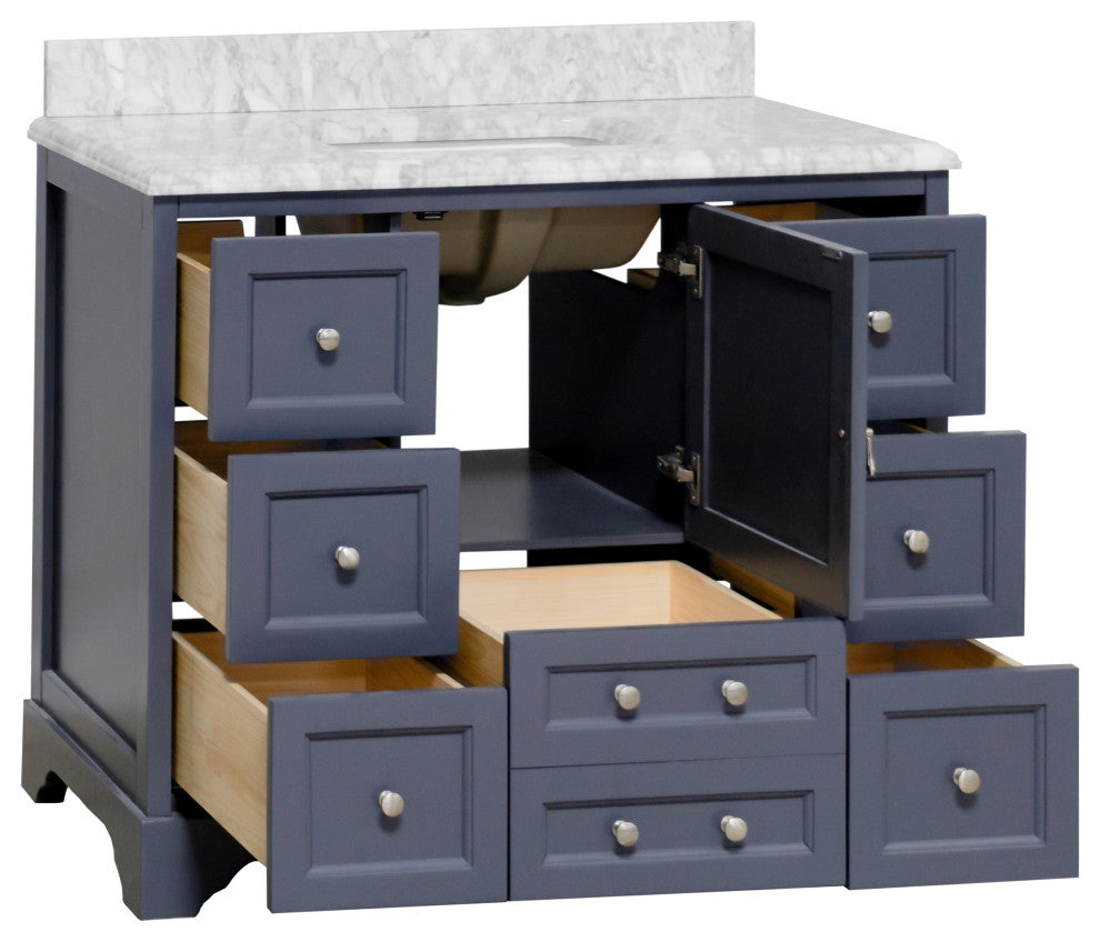 Madison 42" Bathroom Vanity, Marine Gray, Carrara Marble