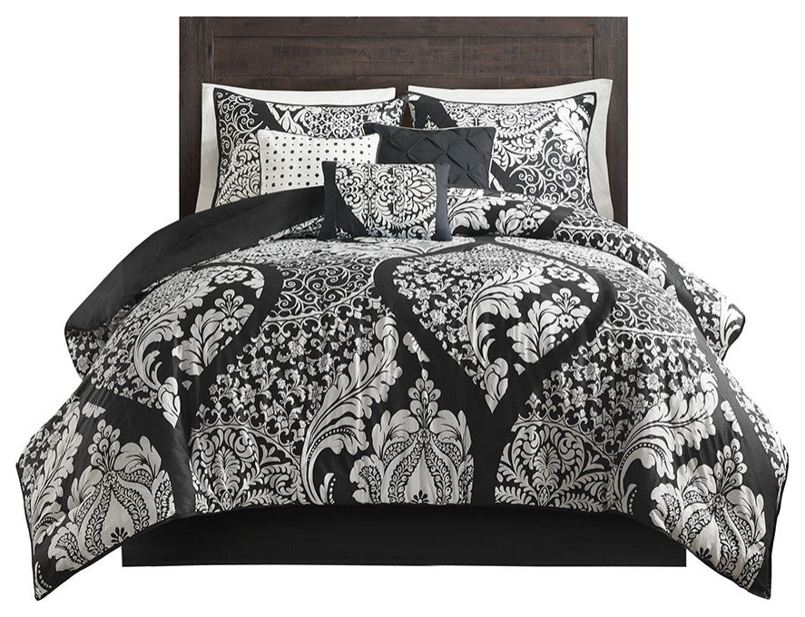Madison Park Vienna Traditional 7-Piece Cotton Comforter Set, Black