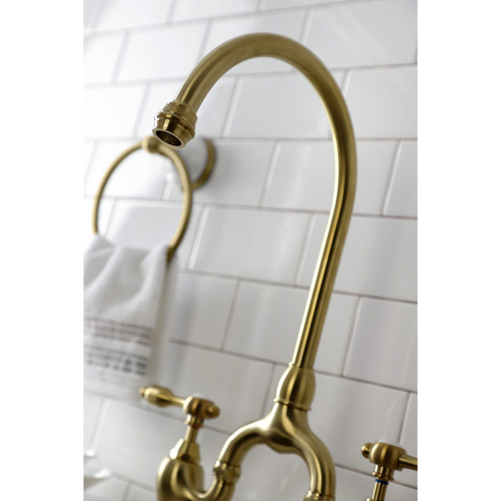 KS7797TALBS Tudor Bridge Kitchen Faucet With Brass Sprayer, Brushed Brass