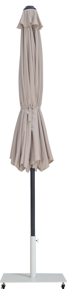 Fiji Patio Umbrella and Base, Beige, Matte Black Pole, Matte White Belize Base