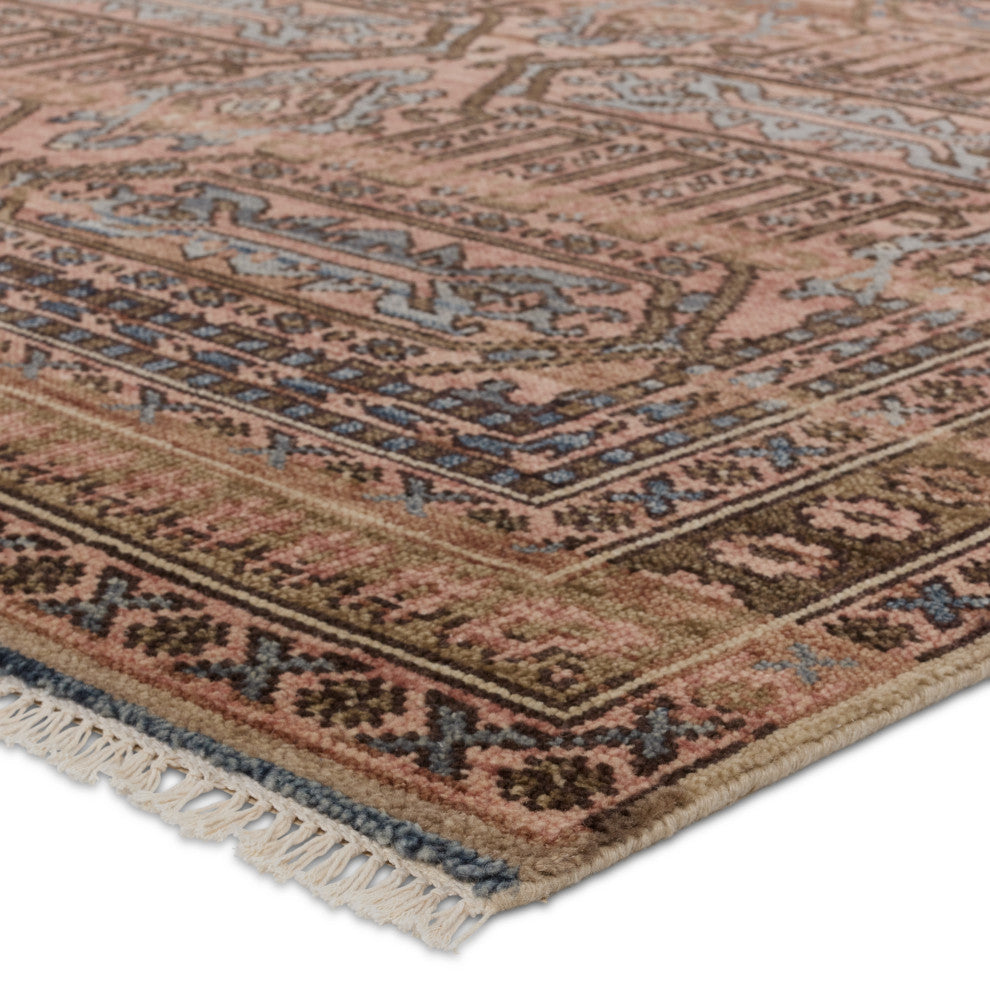 Leone Hand-Knotted Medallion Pink/ Blue Area Rug 5'6"X8'