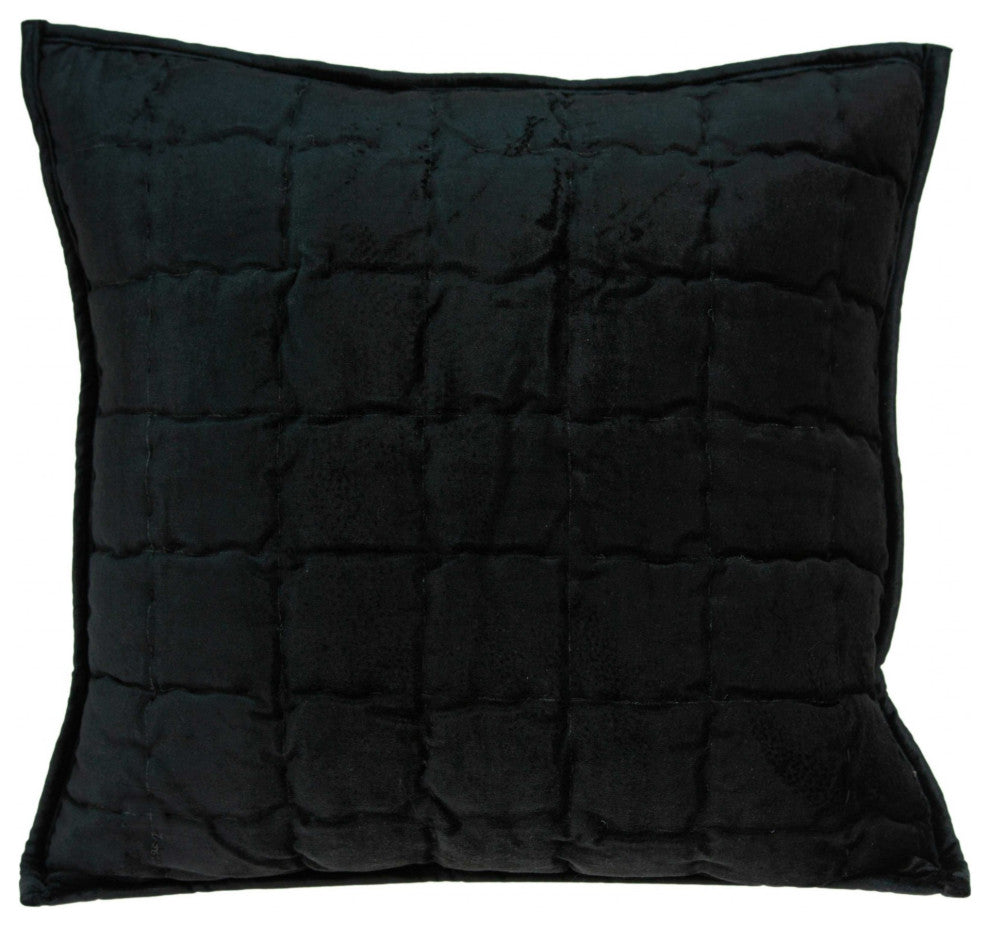 20" X 7" X 20" Transitional Black Solid Quilted Pillow Cover With Poly Insert