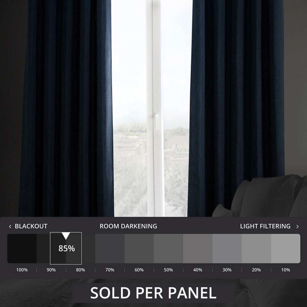 Faux Linen Darkening Curtain Single Panel, Nightfall Navy, 50"x108"