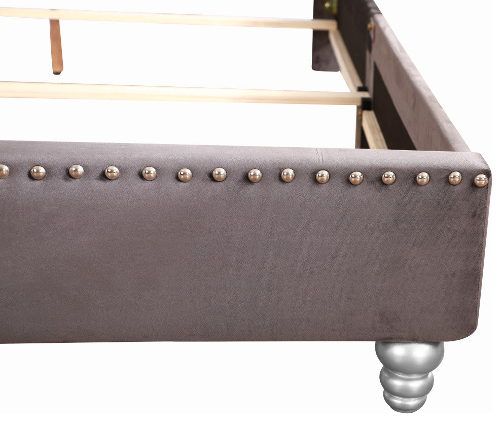 Princeton Tufted Upholstered Faux Leather Bed, Smoke Gray, Full