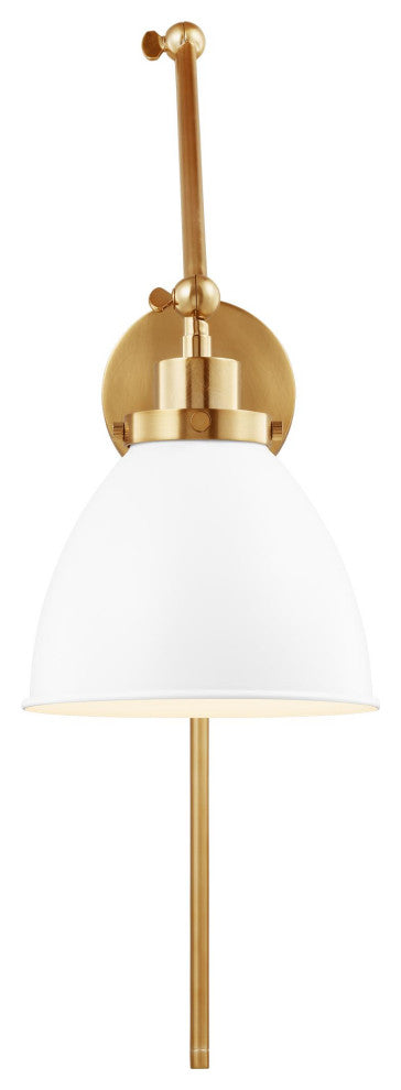 Wellfleet Double Arm Dome Task Sconce, Matte White and Burnished Brass