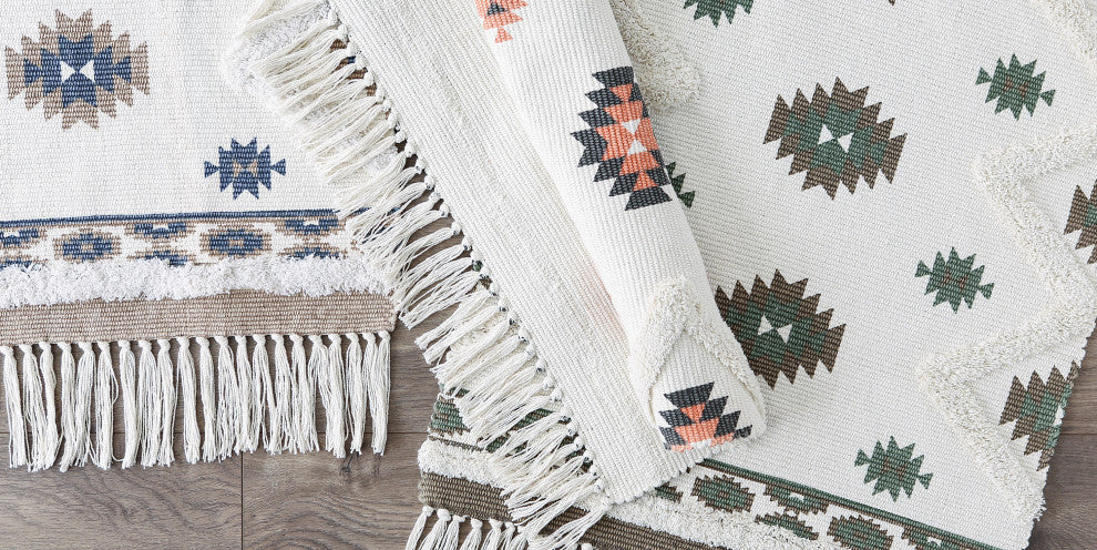 Gray And Blush Printed Off-White Hand-Loomed Shag Rug Runner 2Ft 3Inx6Ft