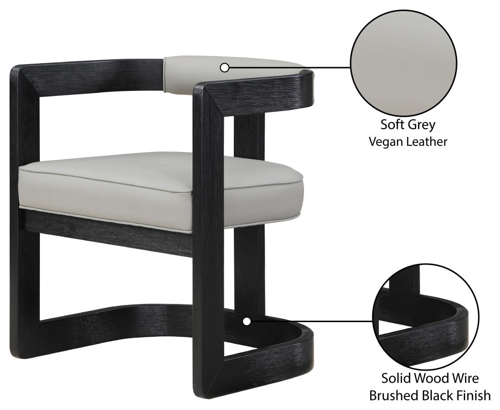 Manchester Faux Leather Upholstered Dining Chair, Grey, Black Finish