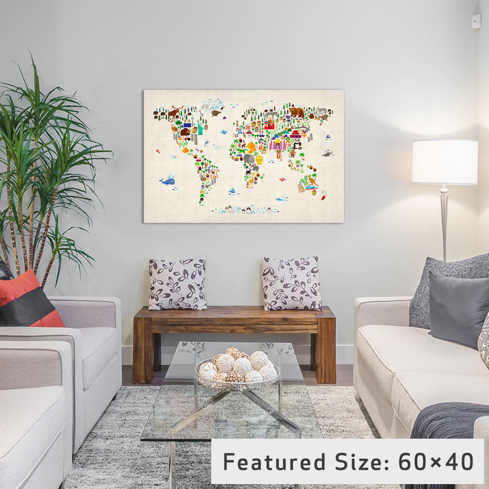"Animal Map of The World II" by Michael Tompsett, 18x12x1.5"