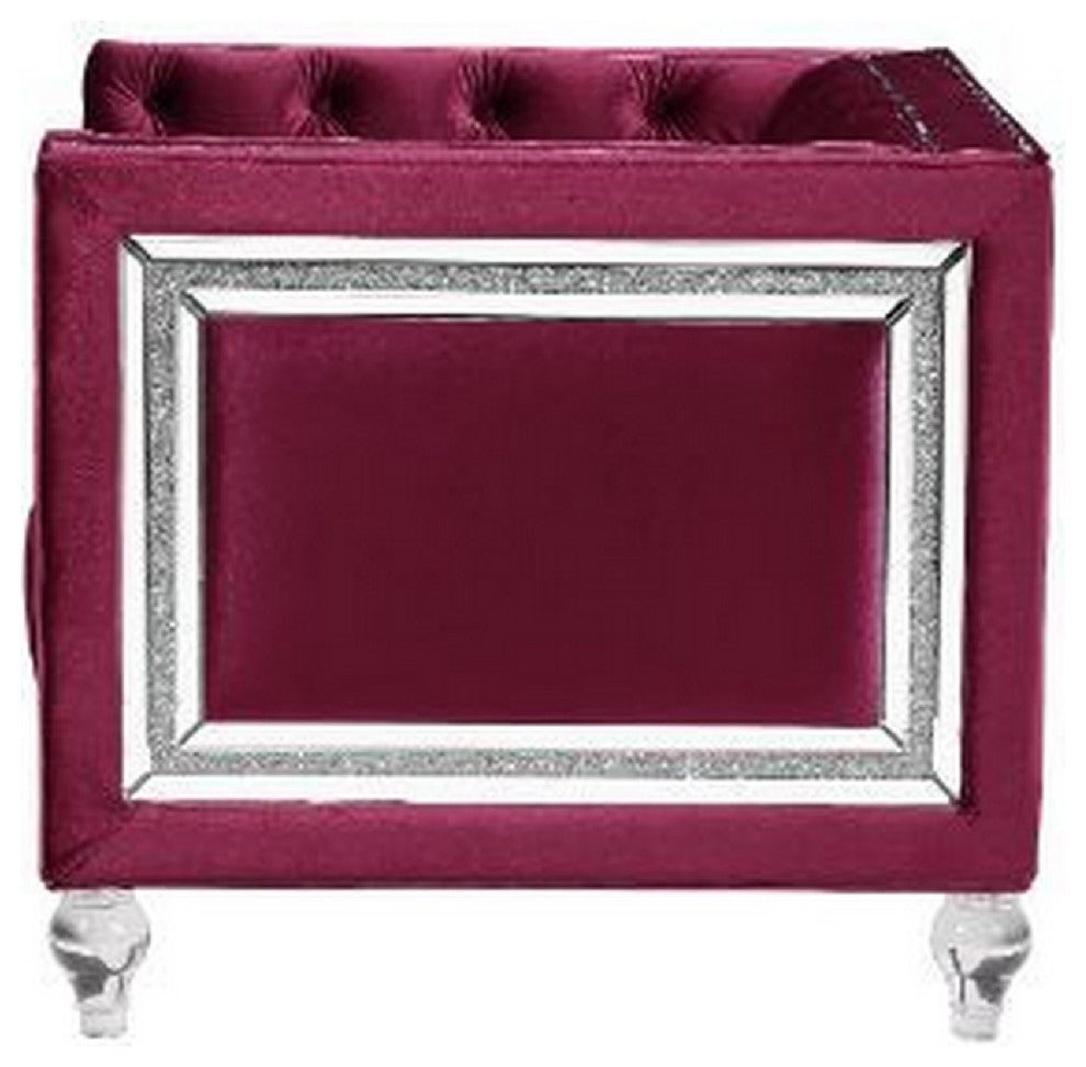 Benzara BM269193 Chair With Shelter Arms and Mirrored Trim Accent, Dark Red