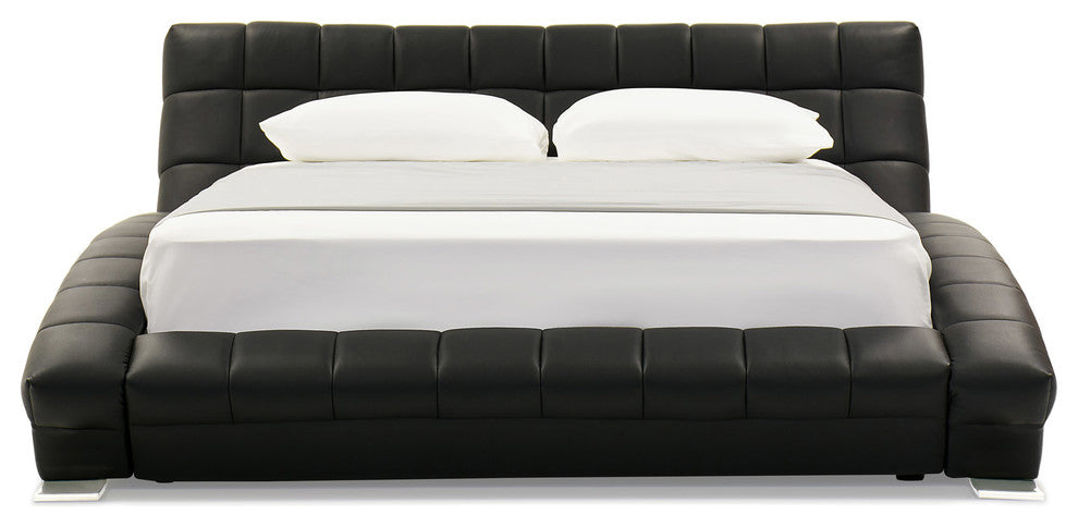 Adonis Black Tufted Leather Platform Bed - King