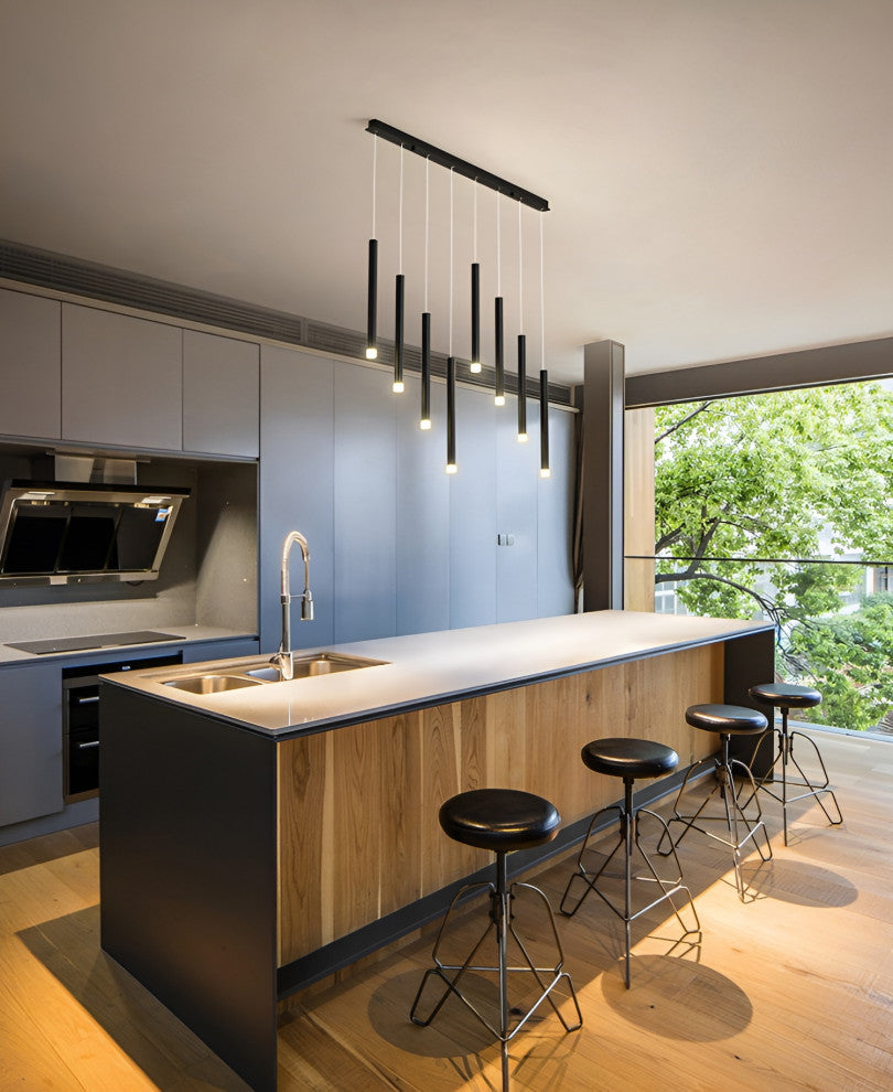 Burgdorf | Black Pendant Lamp in a Nordic Style for Kitchen, 8 Heads Black, Warm Light