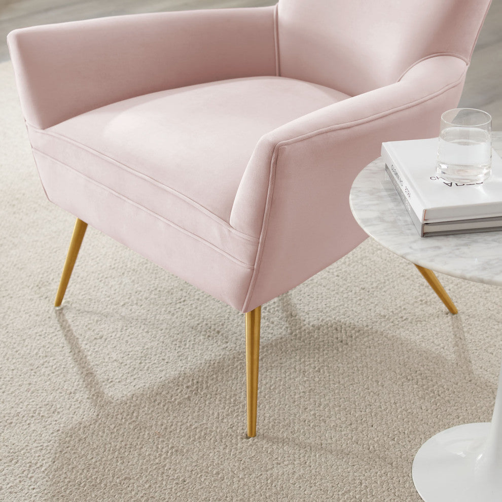 Armchair Accent Tufted Chair, Pink, Velvet, Modern, Mid Century Hotel Lounge