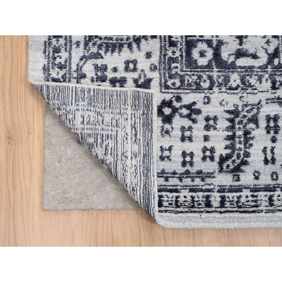 Black Erased Serapi Heriz Design Wool and Silk Hand Loomed Rug 9'0" x 11'10"