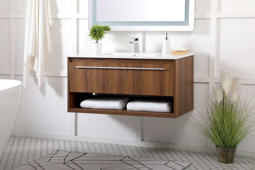 40" Single Bathroom Floating Vanity, Walnut Brown