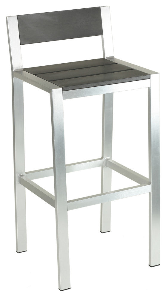 Haven Aluminum Outdoor Barstool, Slate Gray Poly Wood, Brushed Nickel