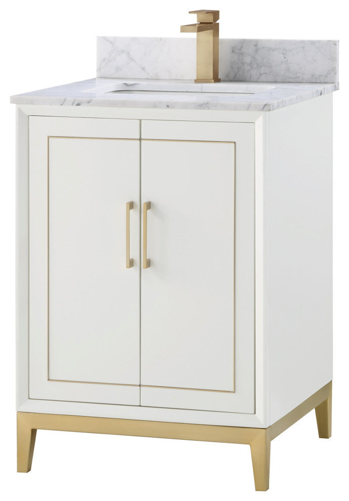 Gracie Bathroom Vanity, Satin White With Carrara Marble, 24"