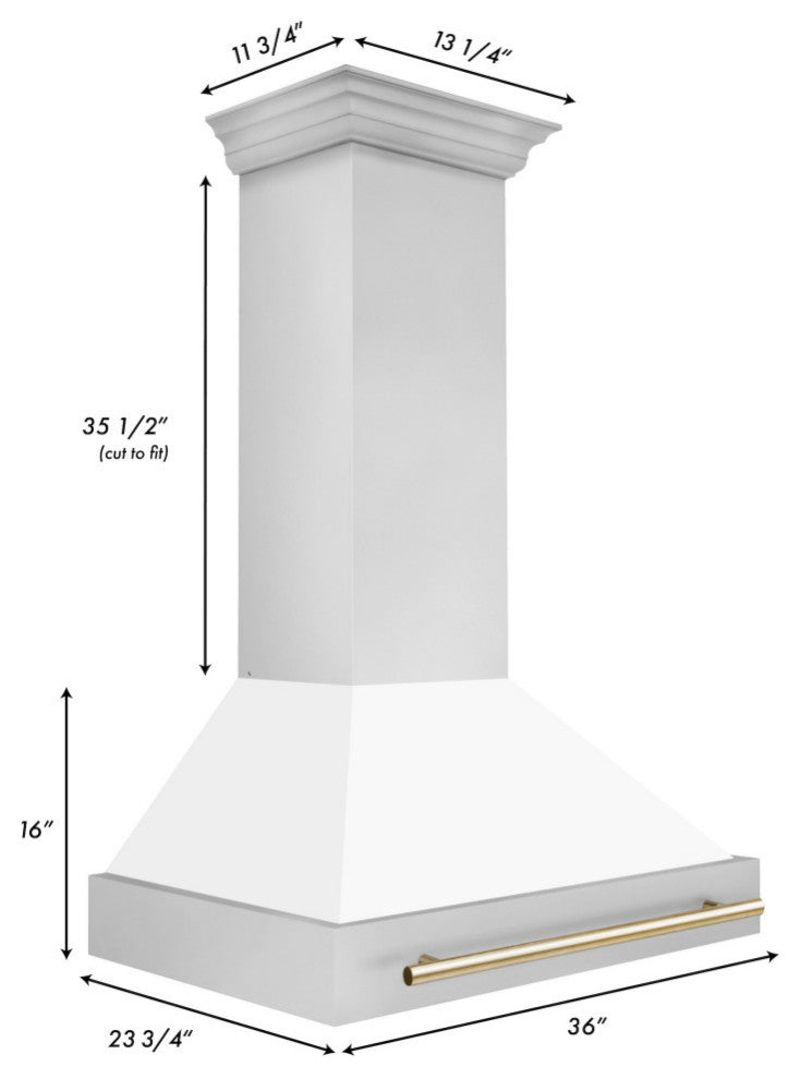 ZLINE 36" Wall Mount Hood, Stainless With White Matte Shell, 8654STZ-WM36-G