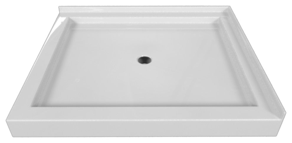 Valley Acrylic Double Threshold Acrylic Center Drain Shower Base 42", White, 42"