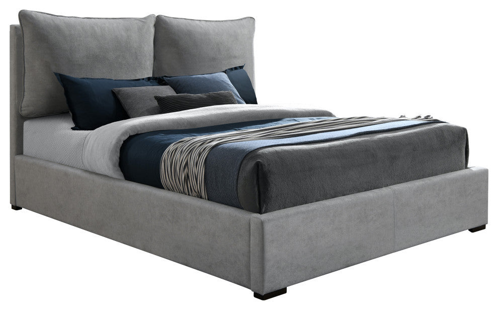 Misha Polyester Fabric Upholstered Bed, Gray, King