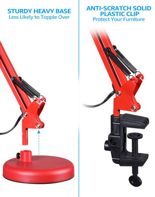Swing Arm Desk Lamp, Interchangeable Base Or Clamp, Red