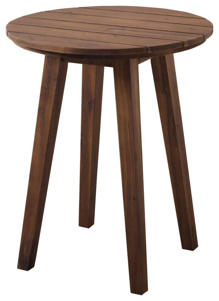20" Acacia Wood Outdoor Round Side Table - Dark Brown