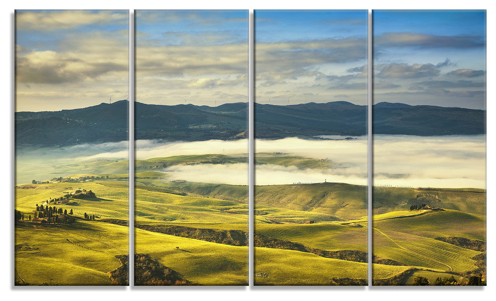 "Tuscany Farmland And Green Fields" Landscape Wall Art Print, 4 Panels, 48"x28"