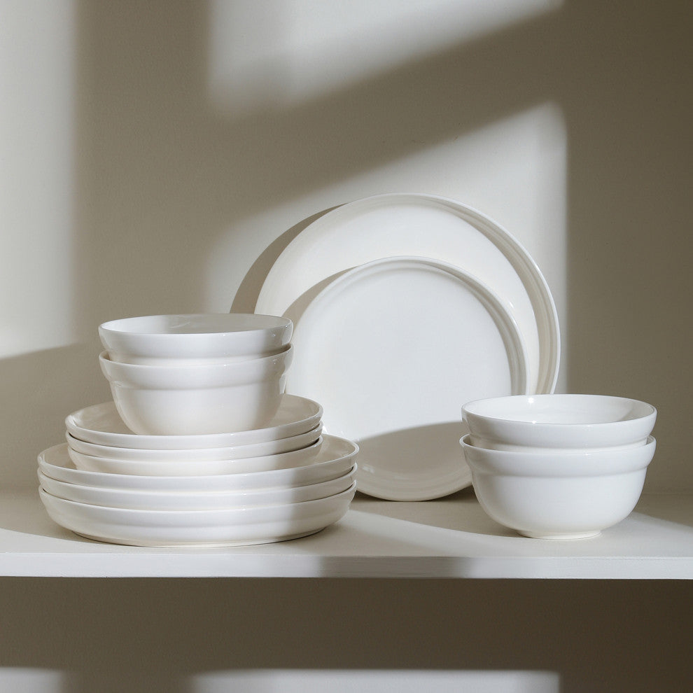 Stone Lain Virtuo Porcelain Dinner Plate Set of 4, White