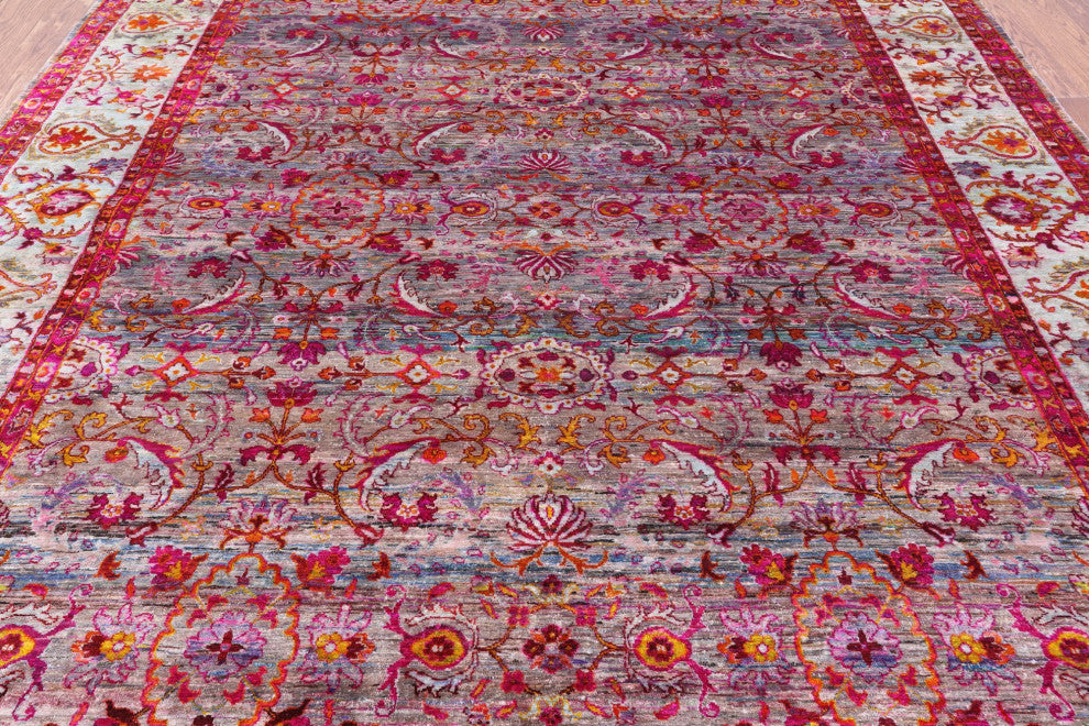 Hand-Knotted Persian Silk Rug 7' 9" X 9' 10" Q6816