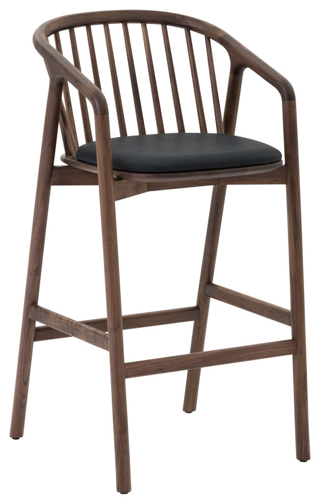 Echo, Walnut Wood/Black Faux Leather, Bar Stool, 30", Single