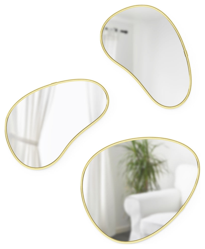 Umbra Hubba Pebble Mirrors, Set of 3 Various Brass