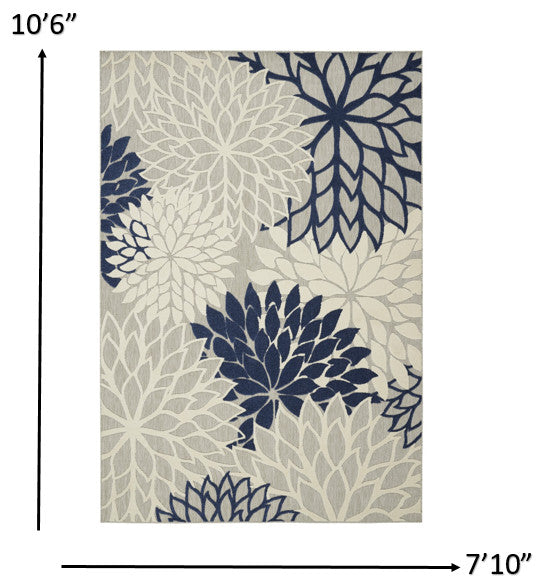 8 x 11 Ivory and Navy Indoor Outdoor Area Rug