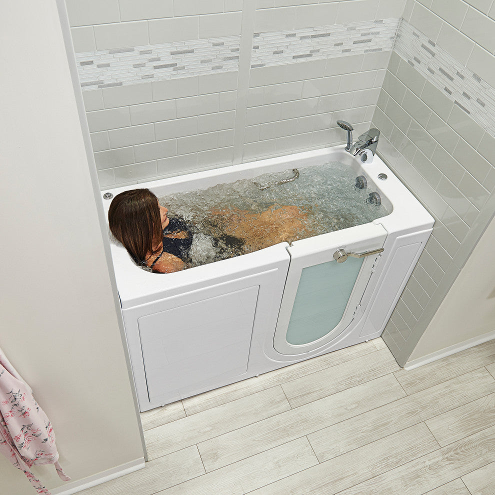 Ella Lounger 27"x60" Acrylic Massage Walk-In Bathtub, Outward Swing Door, Faucet