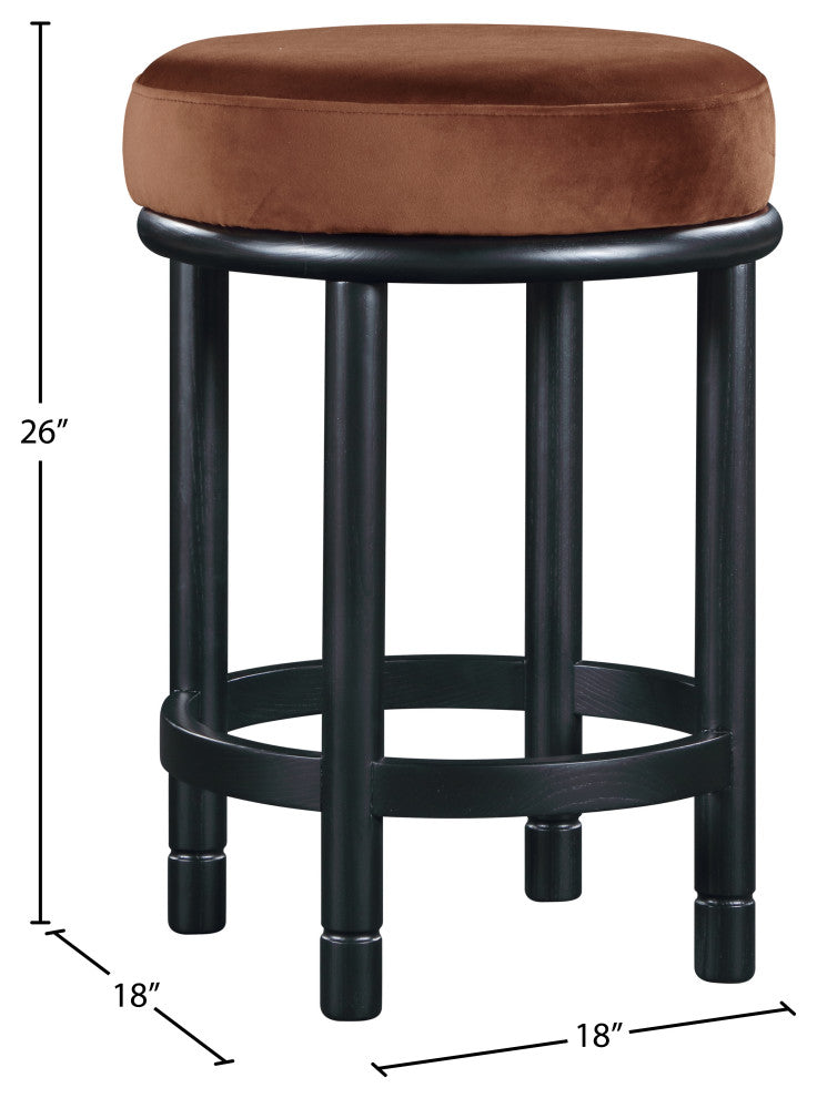 Monette Upholstered Bar and Counter Stool, Cognac, Velvet, Black Finish