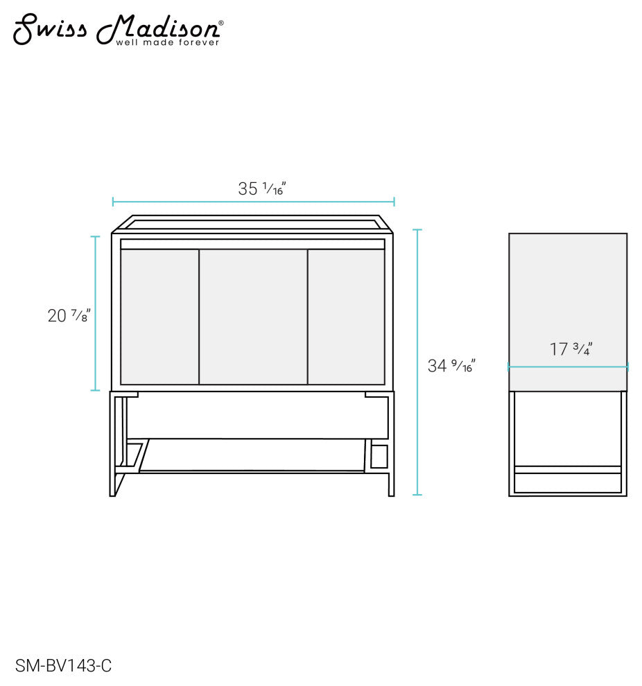 Marseille 36" Bathroom Vanity, Oak, Cabinet Only
