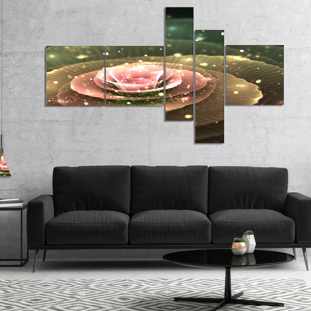 Pink Flower with Water Droplets, Floral Art Canvas Print, 60"x32", 5 panels