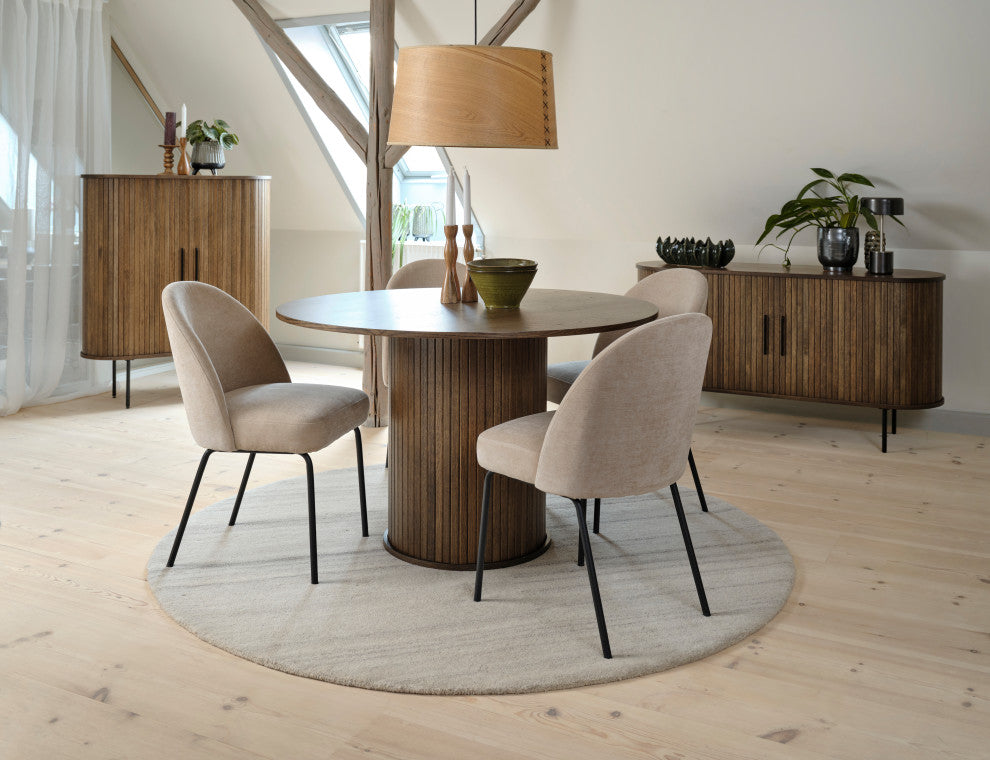 Mid-Century Modern Pedestal Dining Table, Smoked Oak, Round