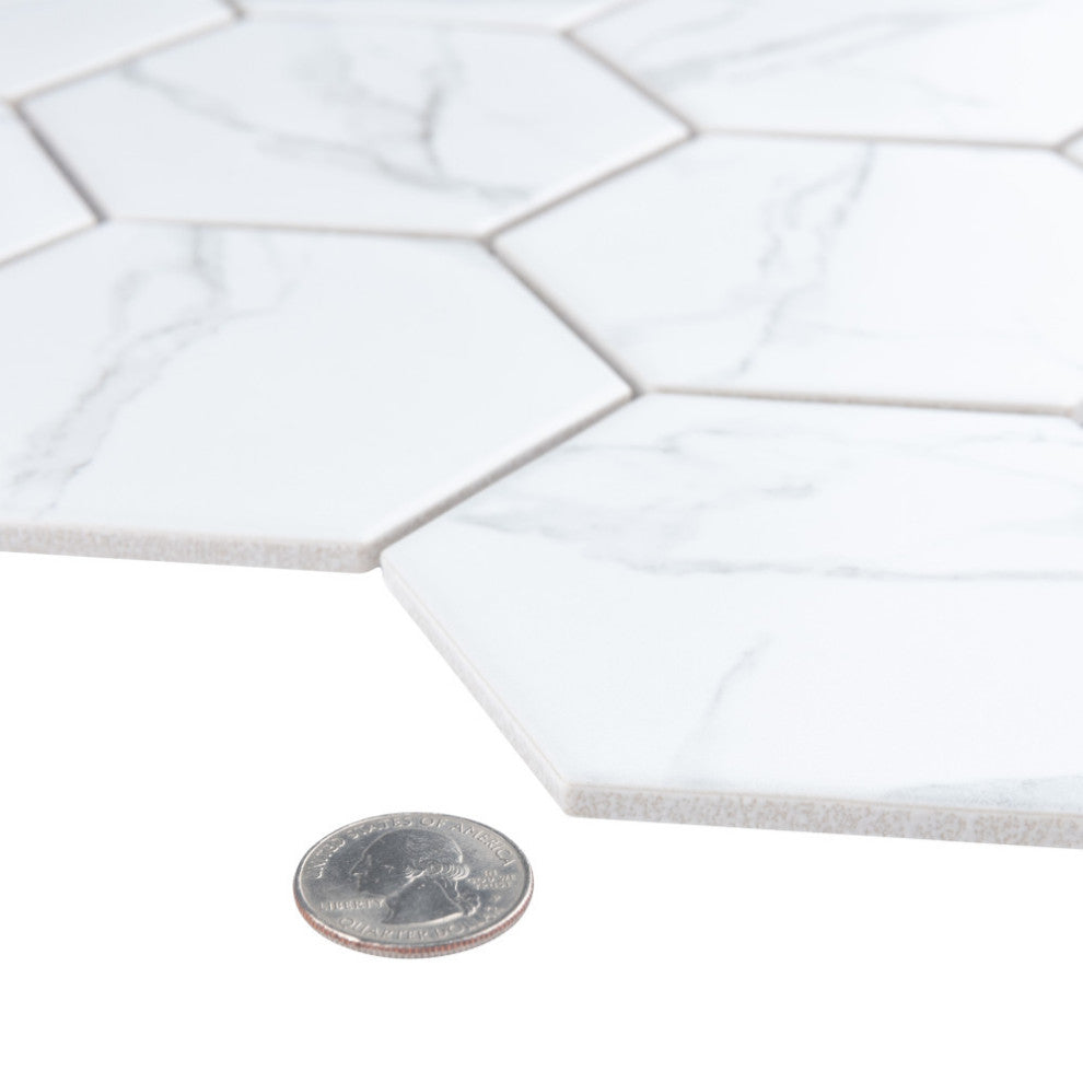 Carrione Super Hex Matte Carrara Porcelain Floor and Wall Tile