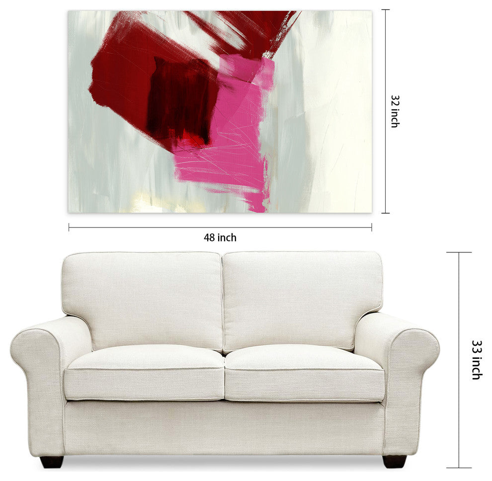 "Magenta Abstract" Wall Art Frameless Free Floating Tempered Glass