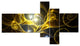 Golden Curly Spiral on Black, Abstract Wall Art Canvas, 60"x32", 5 panels