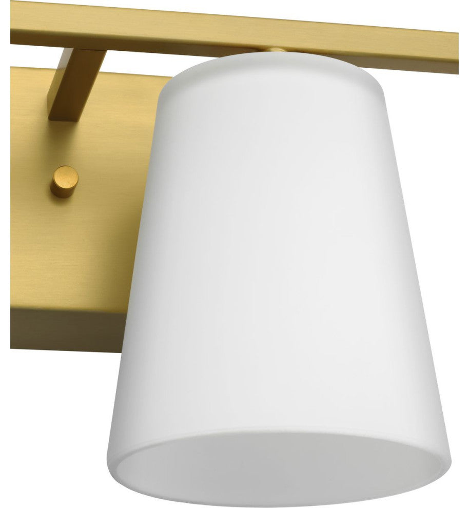 Vertex Collection Four-Light Brushed Gold Etched White Glass Bath Light
