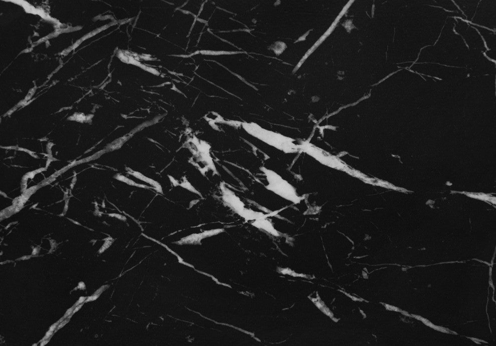 Accent Table C-shaped End Side Snack Bedroom Metal Black Marble Look