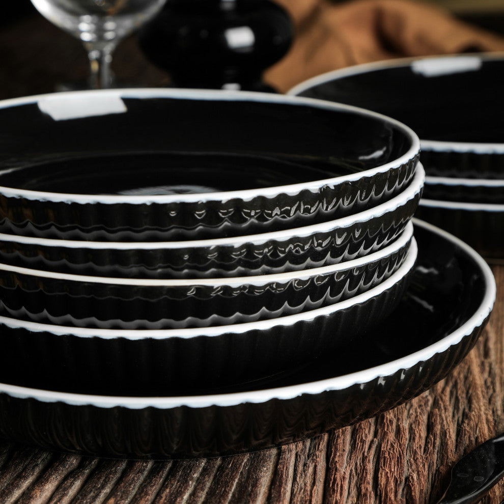Christian Siriano Lustra Stoneware 32 Piece Dinnerware Set, Black