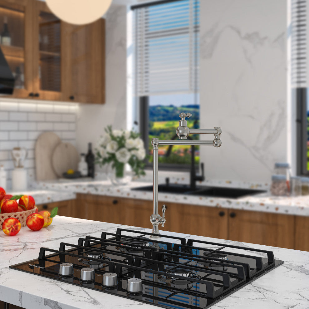 Deck-Mounted Double Handle Pot Filler Kitchen Faucet Stove Faucet, Brushed Nickel