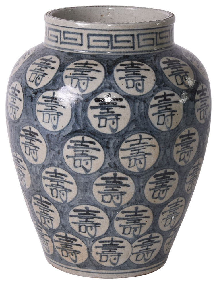 Blue And White Longevity Open Top Jar