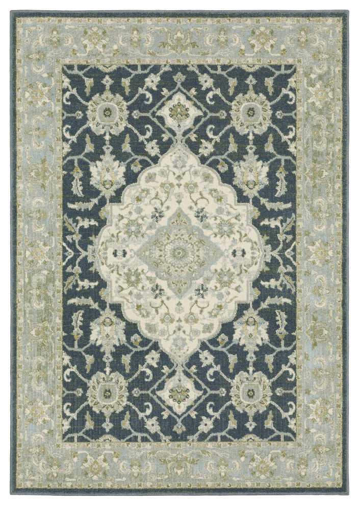 Bastian Center Medallion Teal Blue/ Ivory Indoor Area Rug, Teal, 7'10"x10'