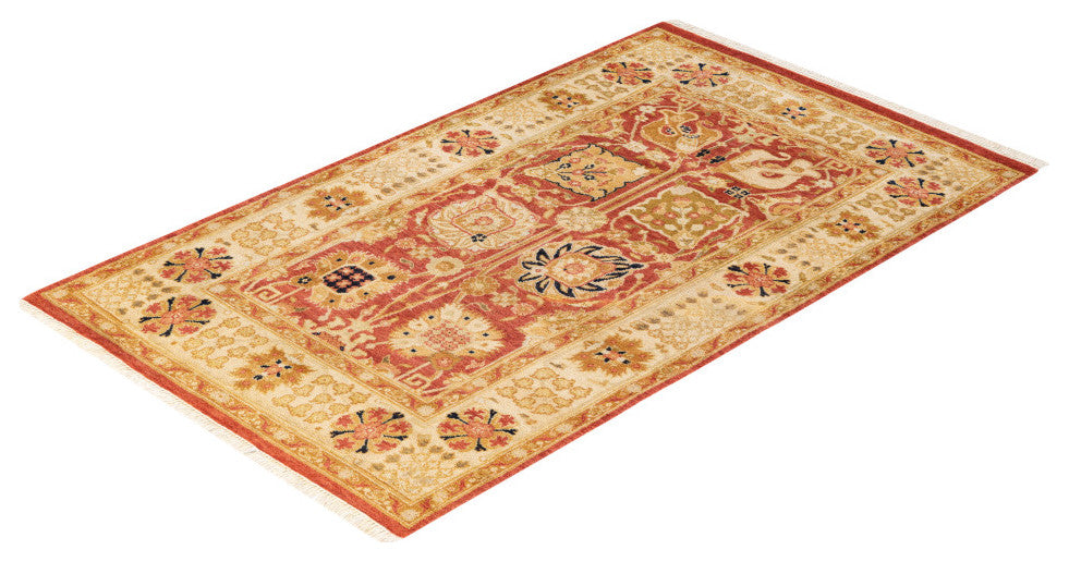 Modern, One-of-a-Kind Hand-Knotted Area Rug Orange, 3'2"x5'3"
