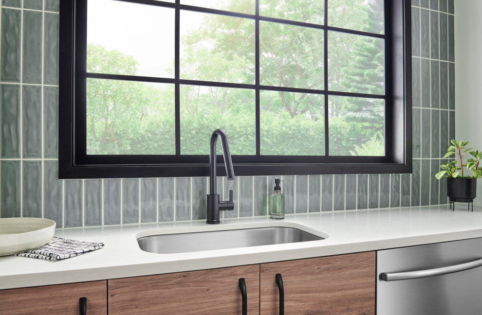 Amalfi Single Handle Pull-Down Kitchen Faucet w/ SnapBack Retraction Satin Black