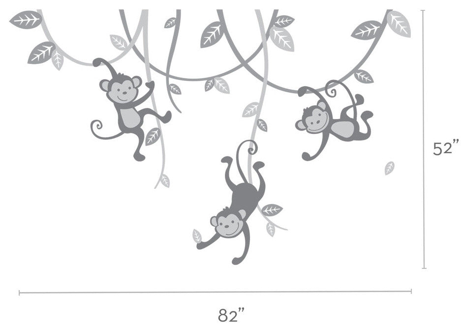 3 Monkeys Swinging From Vines Wall Decal, Scheme A
